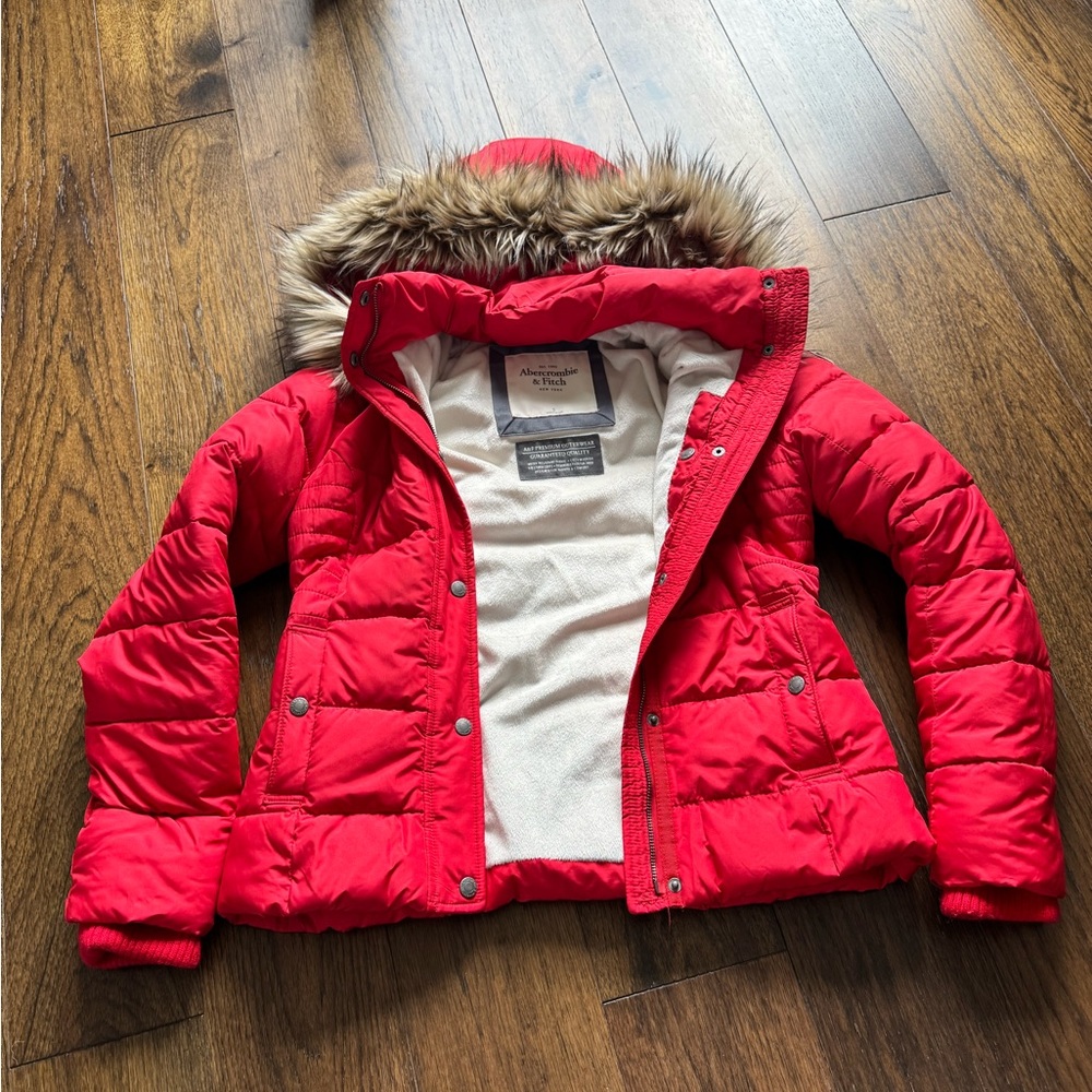 Abercrombie & Fitch Red Jacket with Faux Fur Lining